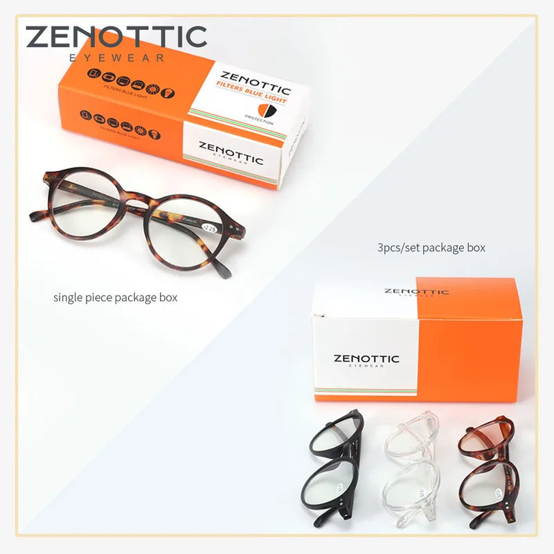 ZENOTTIC Round Anti Blue Light Blocking Reading Glasses Readers Fashion Transparent Frame Eyeglasses Women Men Diopter 0 to 4.0