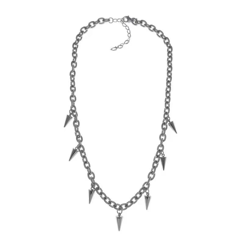 Men Punk Style Rivet Tassel Necklace Hip Hop Women Fashion Geometric Titanium Steel Chain Necklace