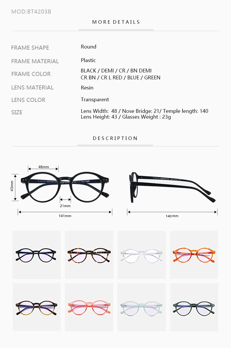 ZENOTTIC Round Anti Blue Light Blocking Reading Glasses Readers Fashion Transparent Frame Eyeglasses Women Men Diopter 0 to 4.0